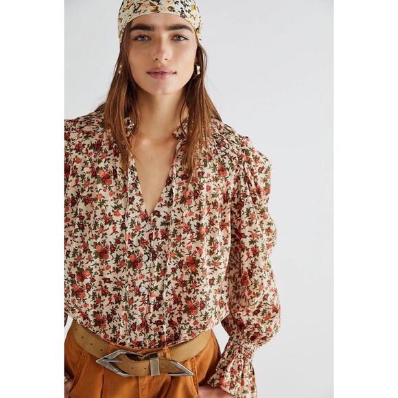 Free People Tops - Free People Top Meant To Be Floral Cotton Blouse Long Sleeve Size XS